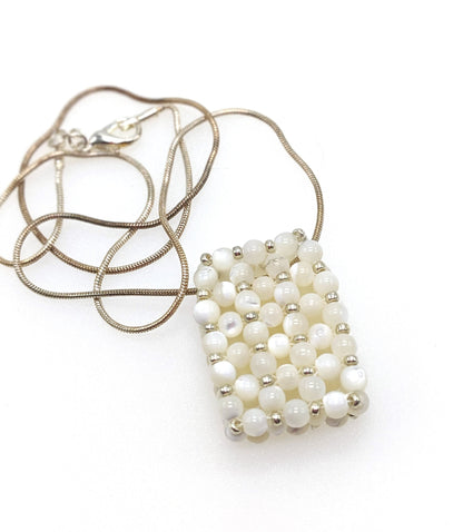 Mother of Pearl Beaded Bar Pendant Necklace