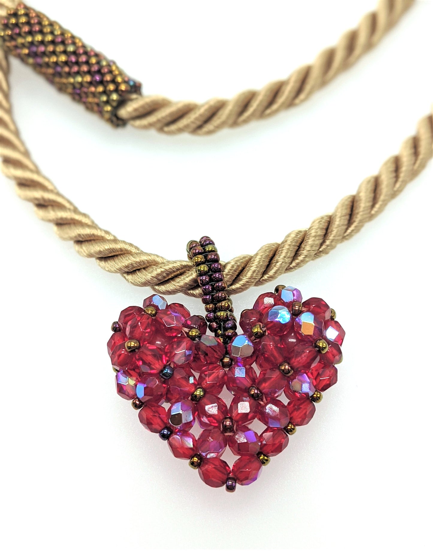 Czech Glass Beaded Heart Pendant Long Necklace