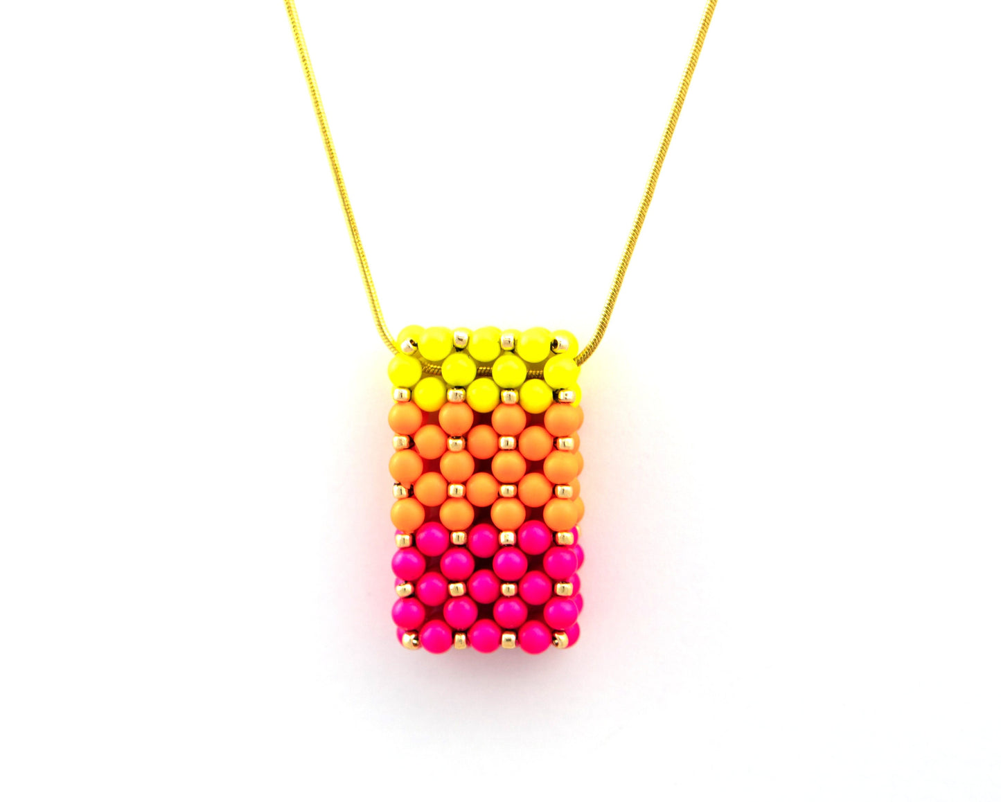 Beaded Gradient Neon Swarovski Pearl Bar Pendant Necklace