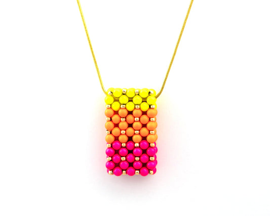 Beaded Gradient Neon Swarovski Pearl Bar Pendant Necklace