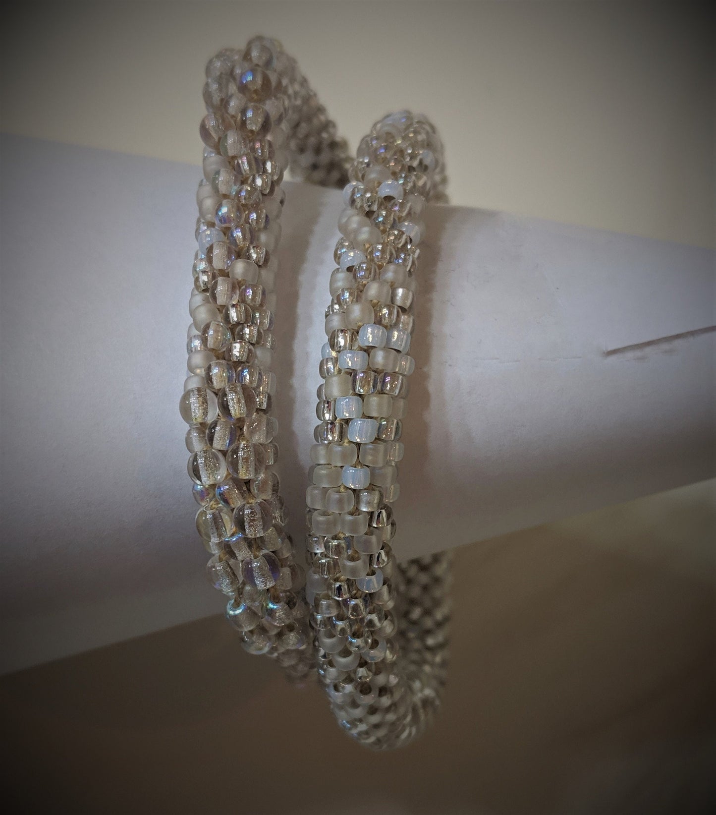 Gold Round and Square Bead Crochet Bangle Set/Stackable Bracelets