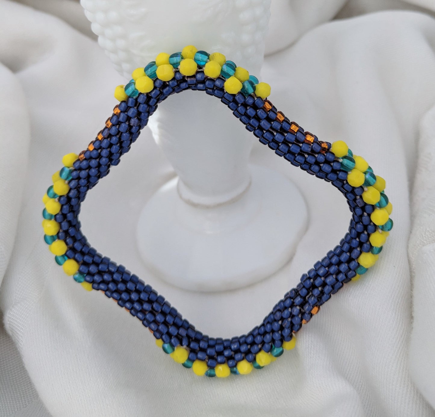 Beachy Blue Square Bead Crochet Bangle