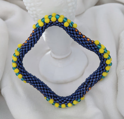Beachy Blue Square Bead Crochet Bangle