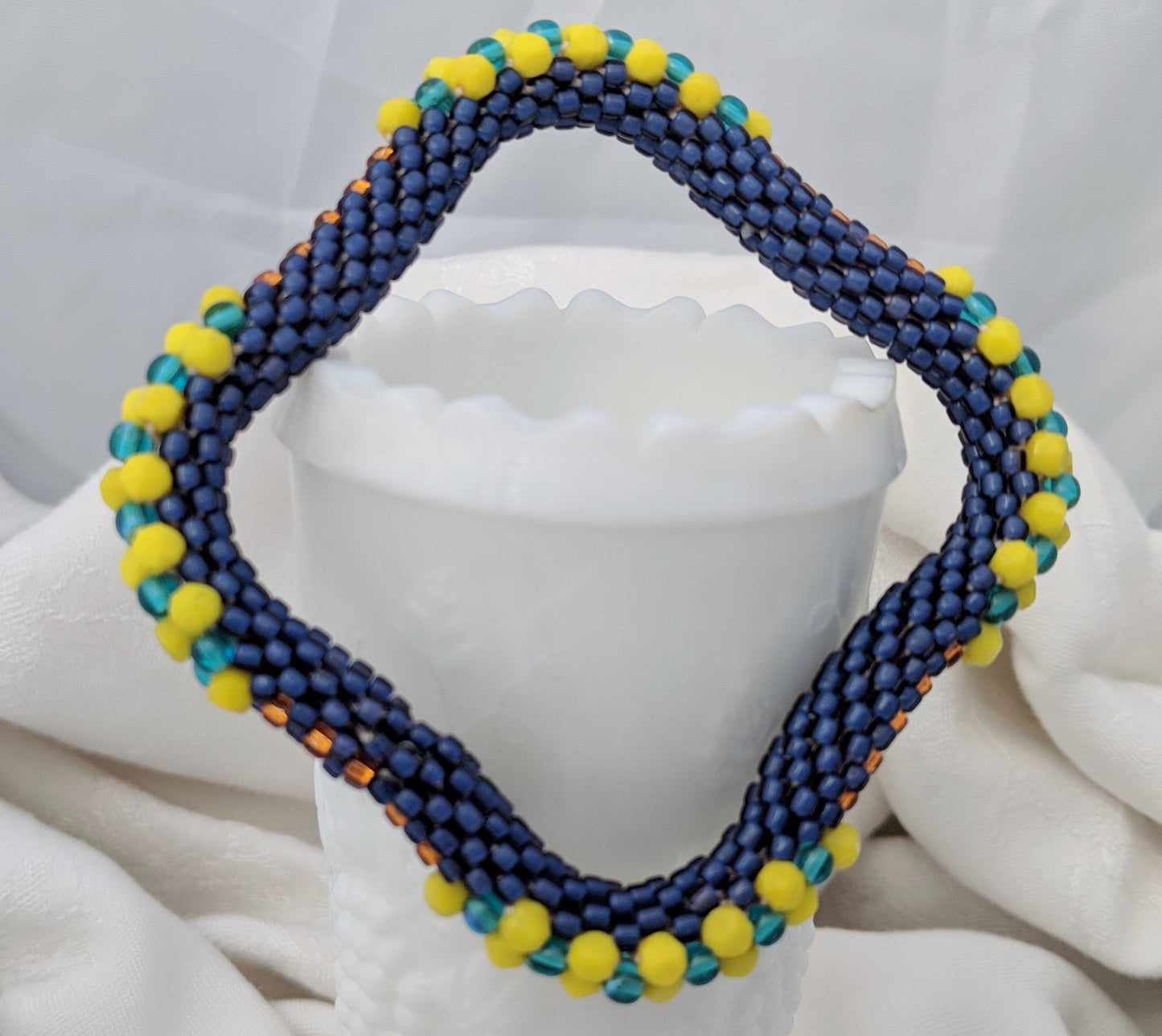 Beachy Blue Square Bead Crochet Bangle