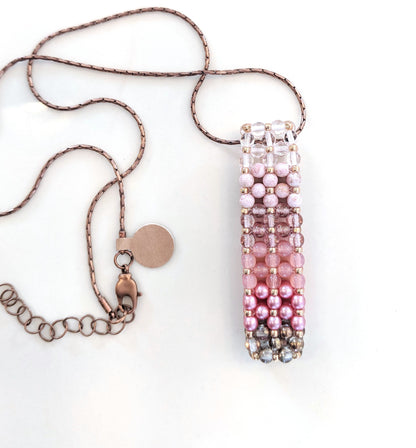 Czech Glass Beaded Ombre Pink Bar Pendant Necklace