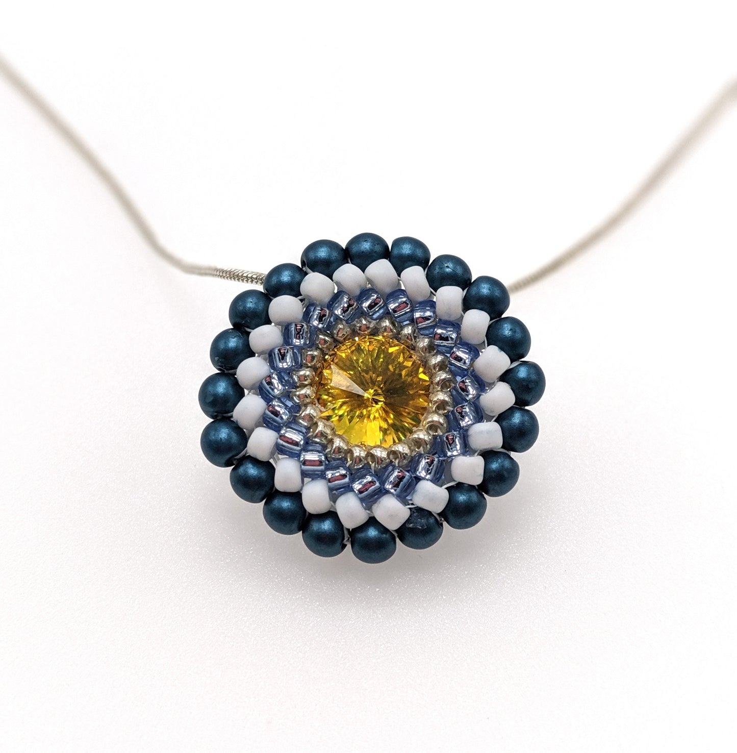 Beaded Flower Swarovski Crystal Pendant Necklace