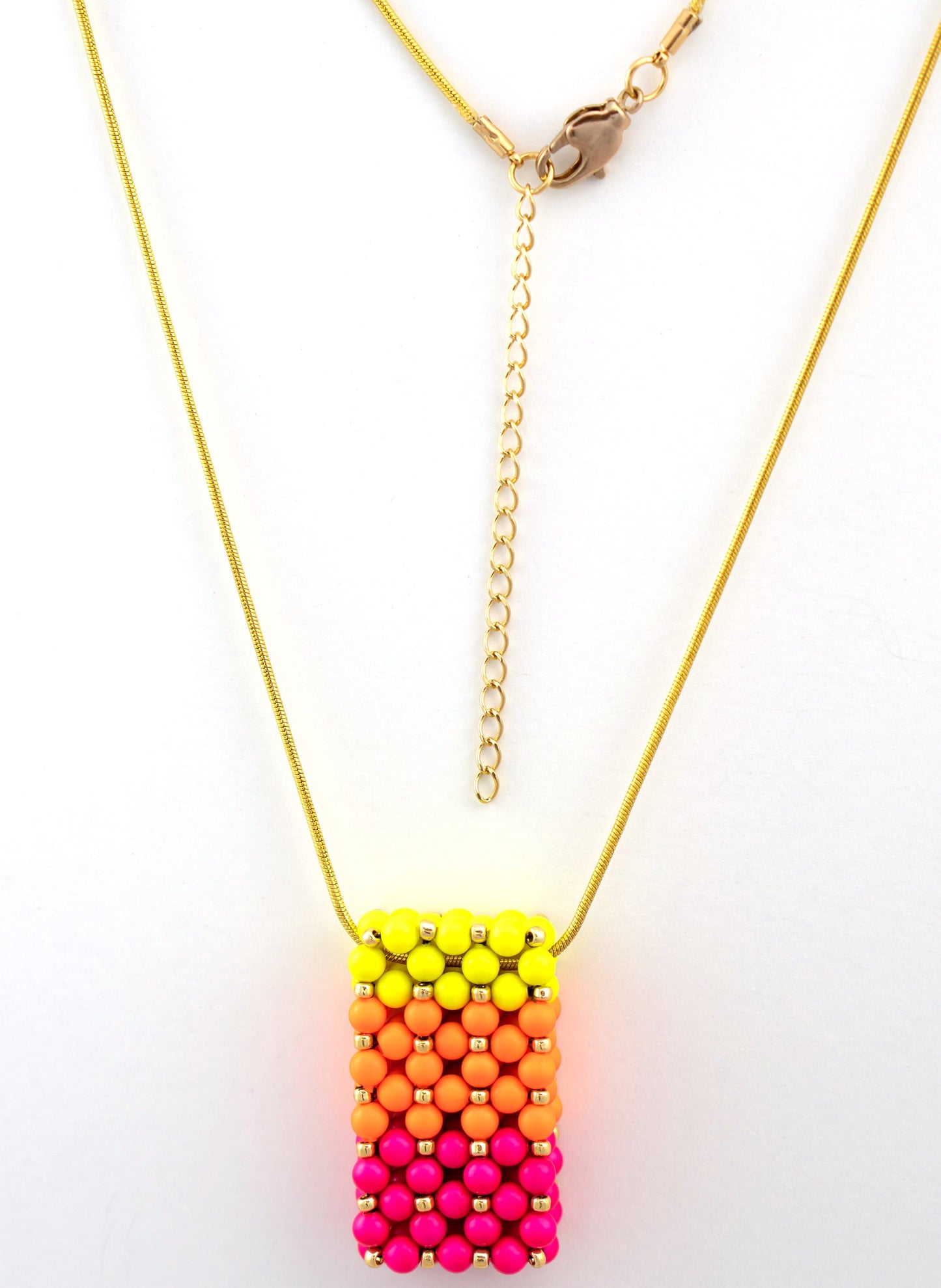 Beaded Gradient Neon Swarovski Pearl Bar Pendant Necklace