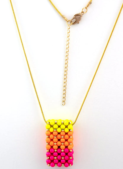 Beaded Gradient Neon Swarovski Pearl Bar Pendant Necklace