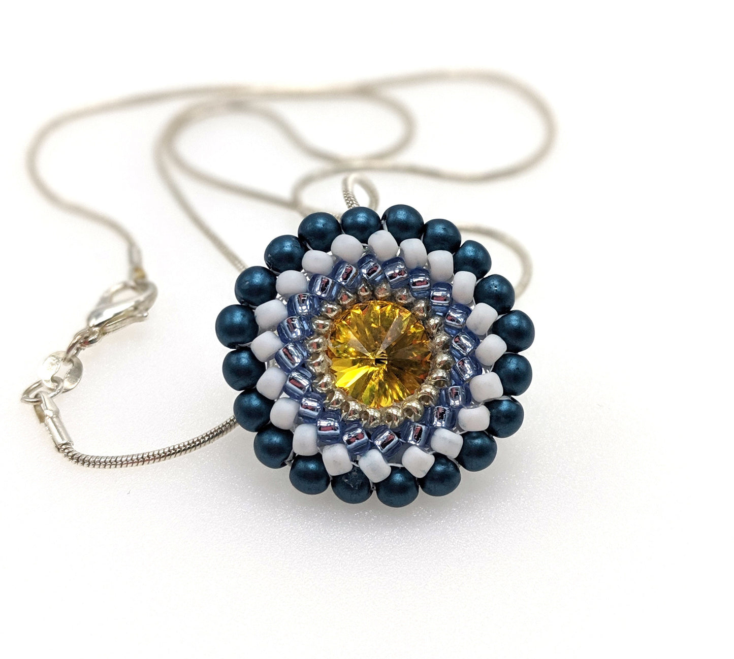 Beaded Flower Swarovski Crystal Pendant Necklace