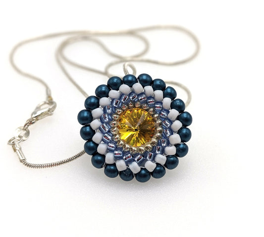 Beaded Flower Swarovski Crystal Pendant Necklace