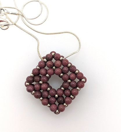 Beaded Lepidolite Square Pendant Necklace