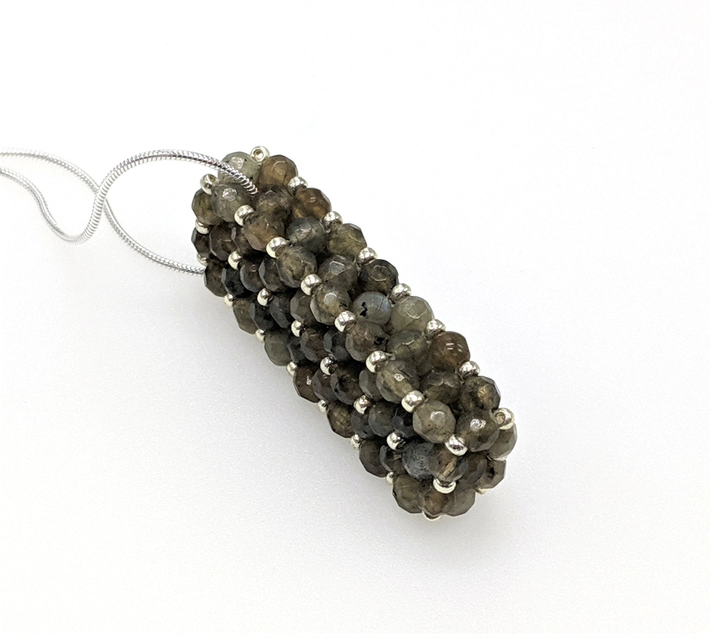 Labradorite Beaded Bar Pendant Necklace on Sterling Silver Chain