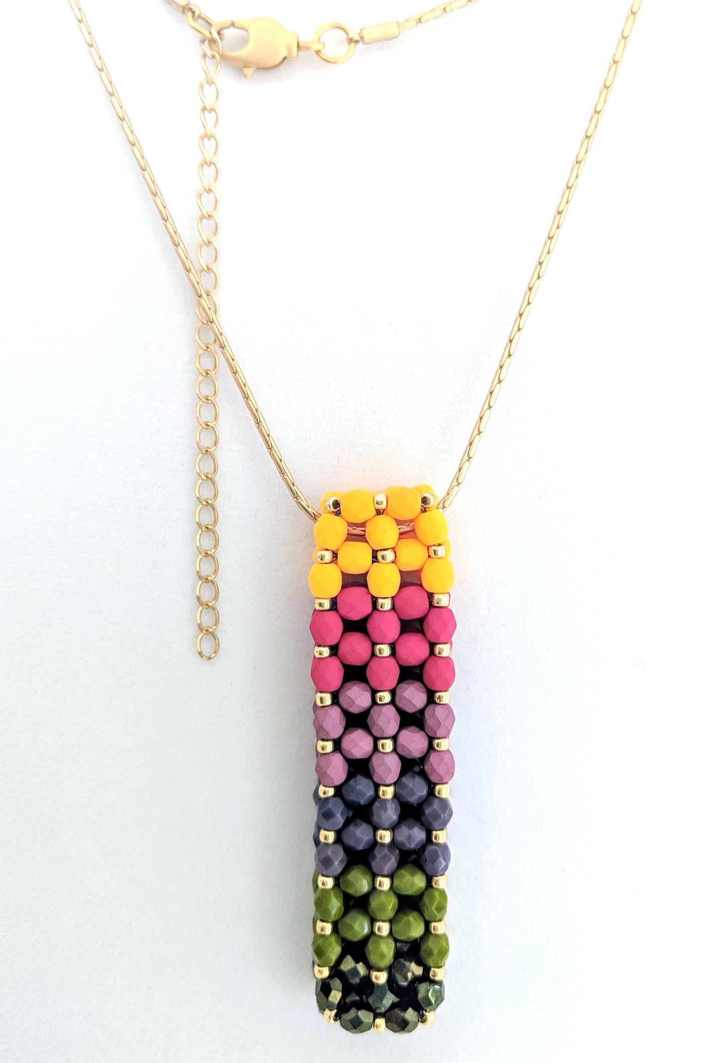 Beaded Gradient Czech Glass Bar Pendant Necklace