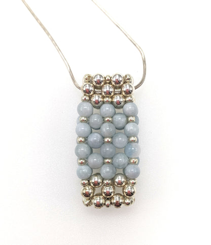 Aquamarine & Sterling Silver Beaded Bar Pendant Necklace on Sterling Silver Chain