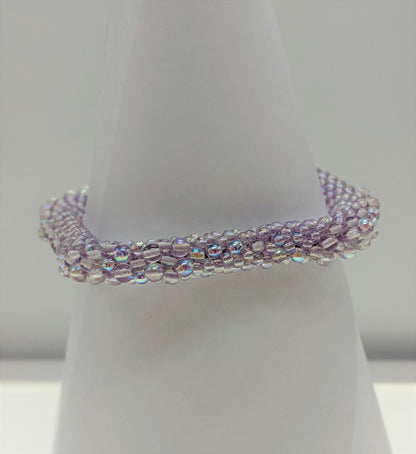 Lavender Square Bead Crochet Bangle