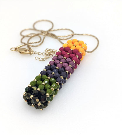 Beaded Gradient Czech Glass Bar Pendant Necklace
