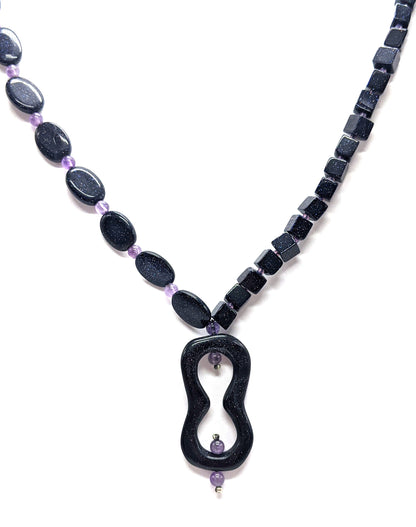Beaded Blue Goldstone & Amethyst Necklace
