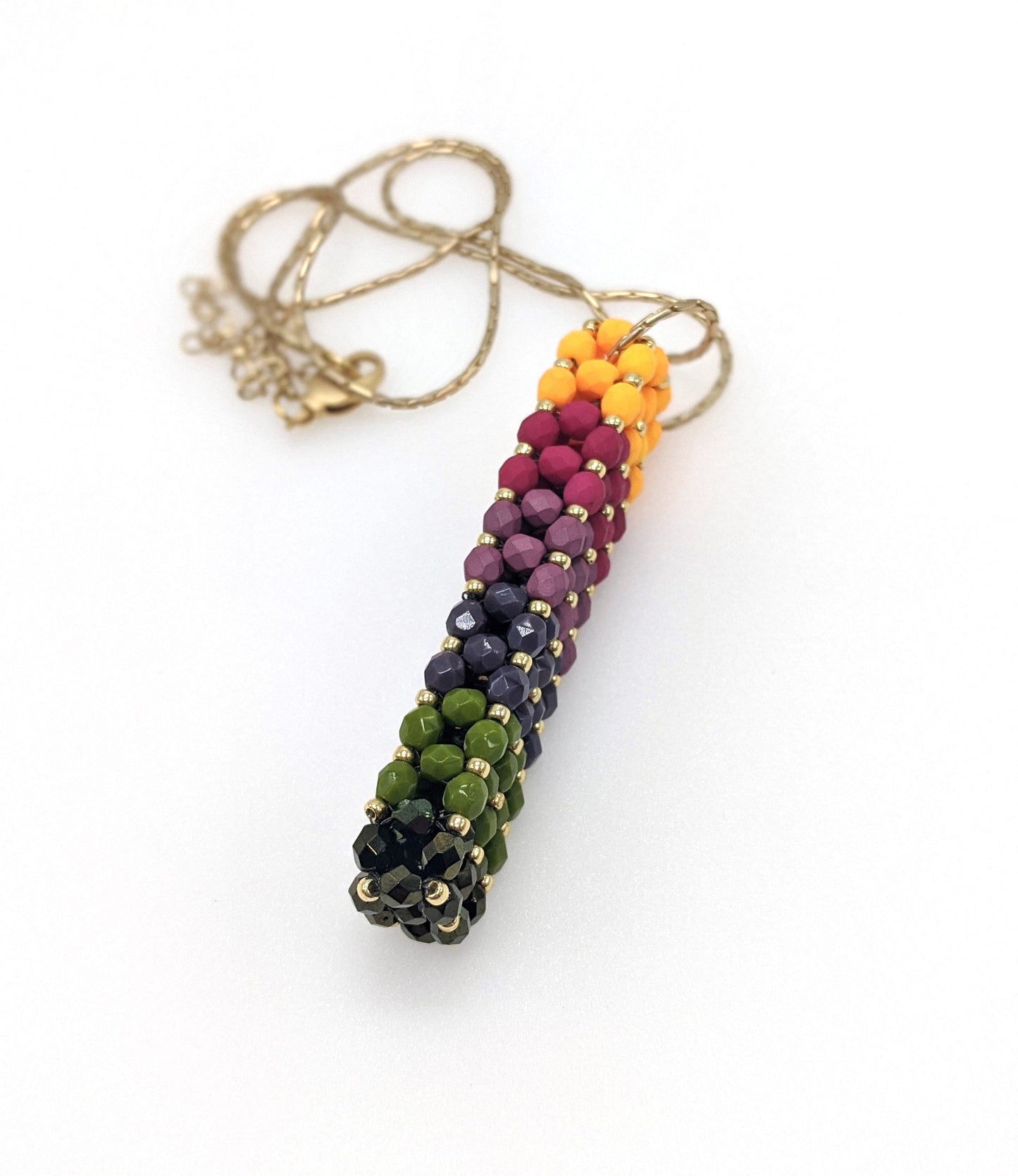 Beaded Gradient Czech Glass Bar Pendant Necklace