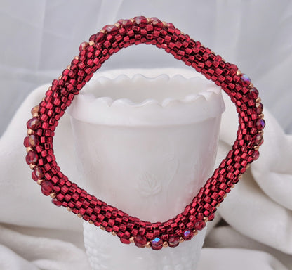 Red Square Bead Crochet Bangle