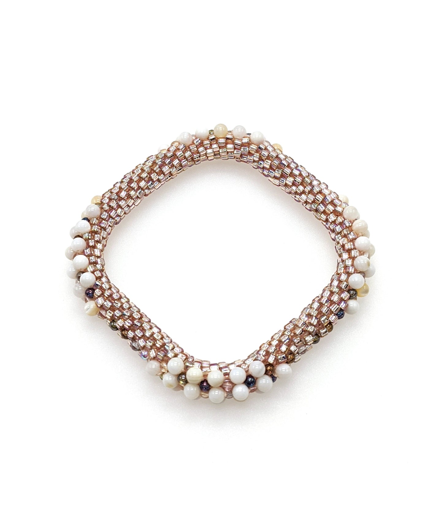 Rose Gold Square Bead Crochet Bangle