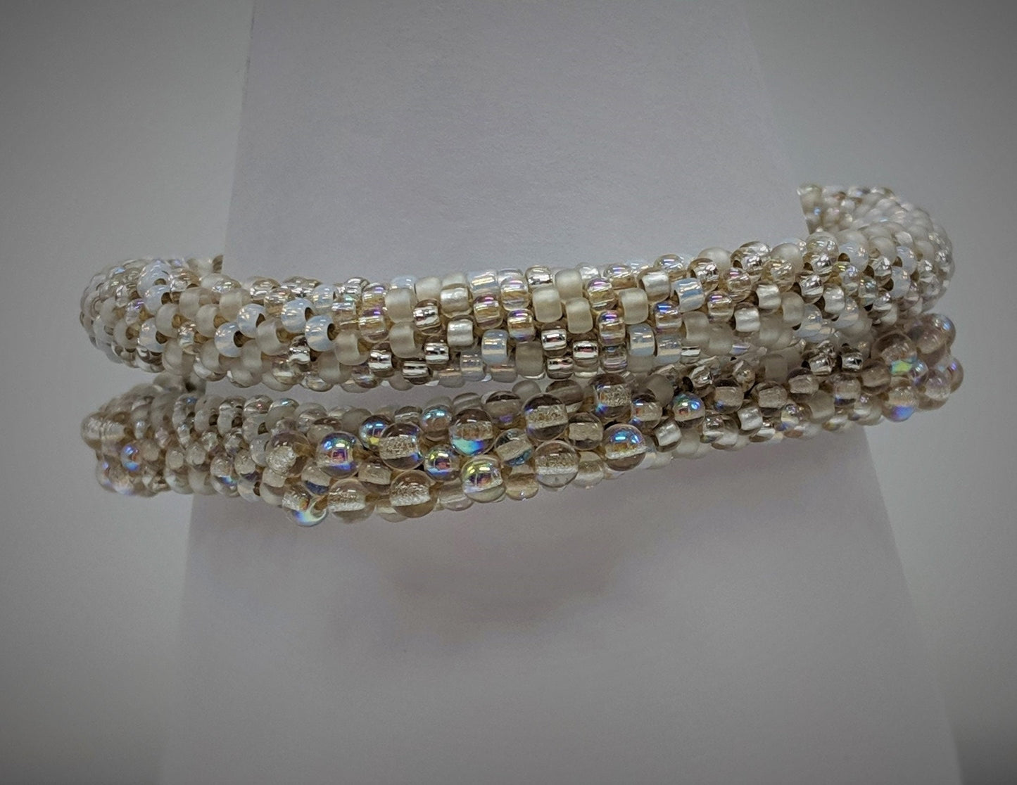 Gold Round and Square Bead Crochet Bangle Set/Stackable Bracelets