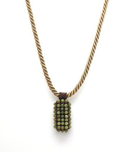 Jade Beaded Heart Pendant Long Necklace