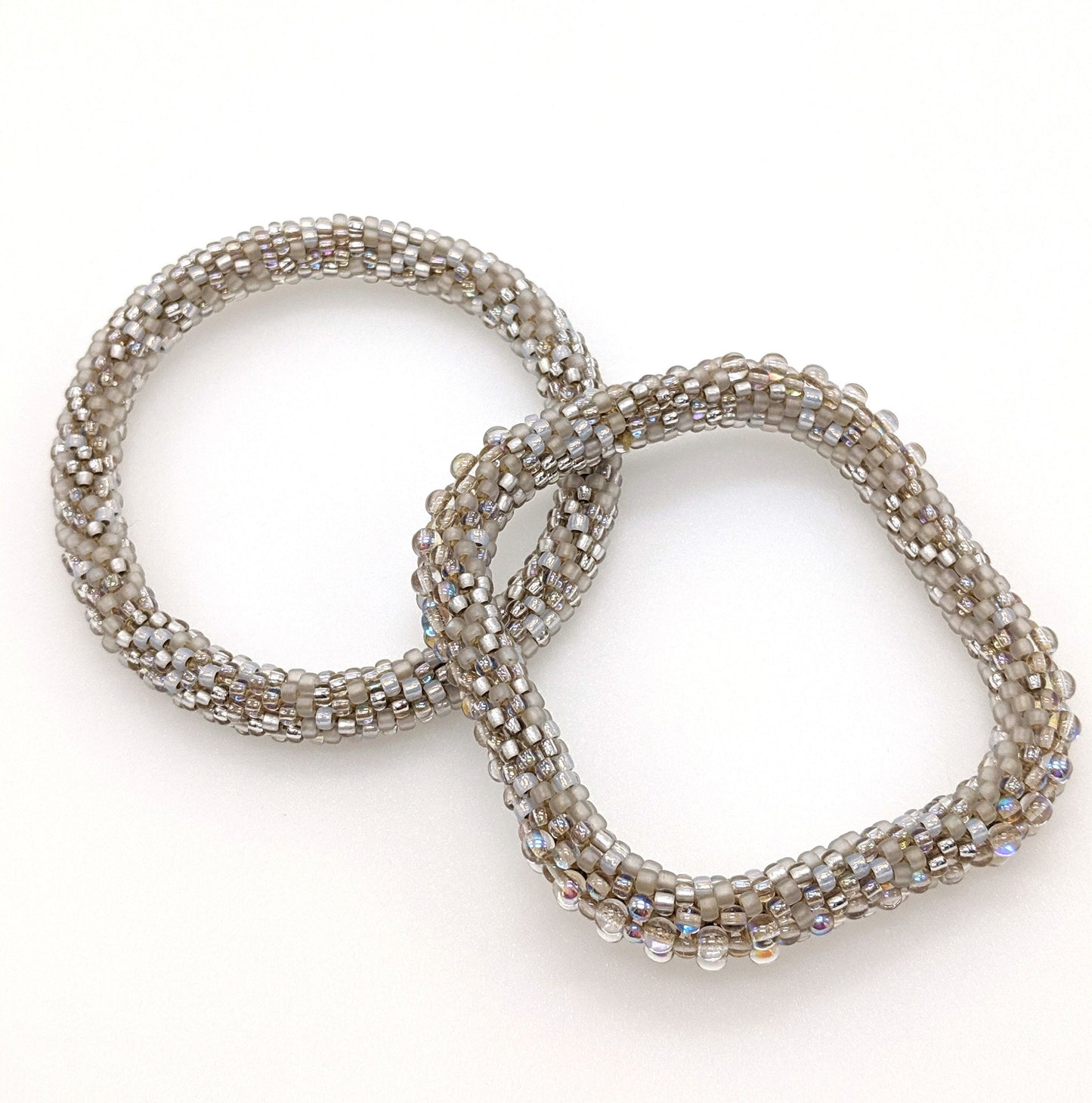 Gold Round and Square Bead Crochet Bangle Set/Stackable Bracelets