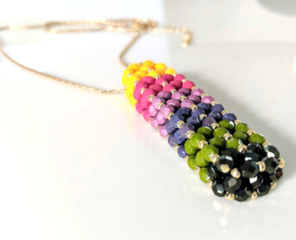 Beaded Gradient Czech Glass Bar Pendant Necklace
