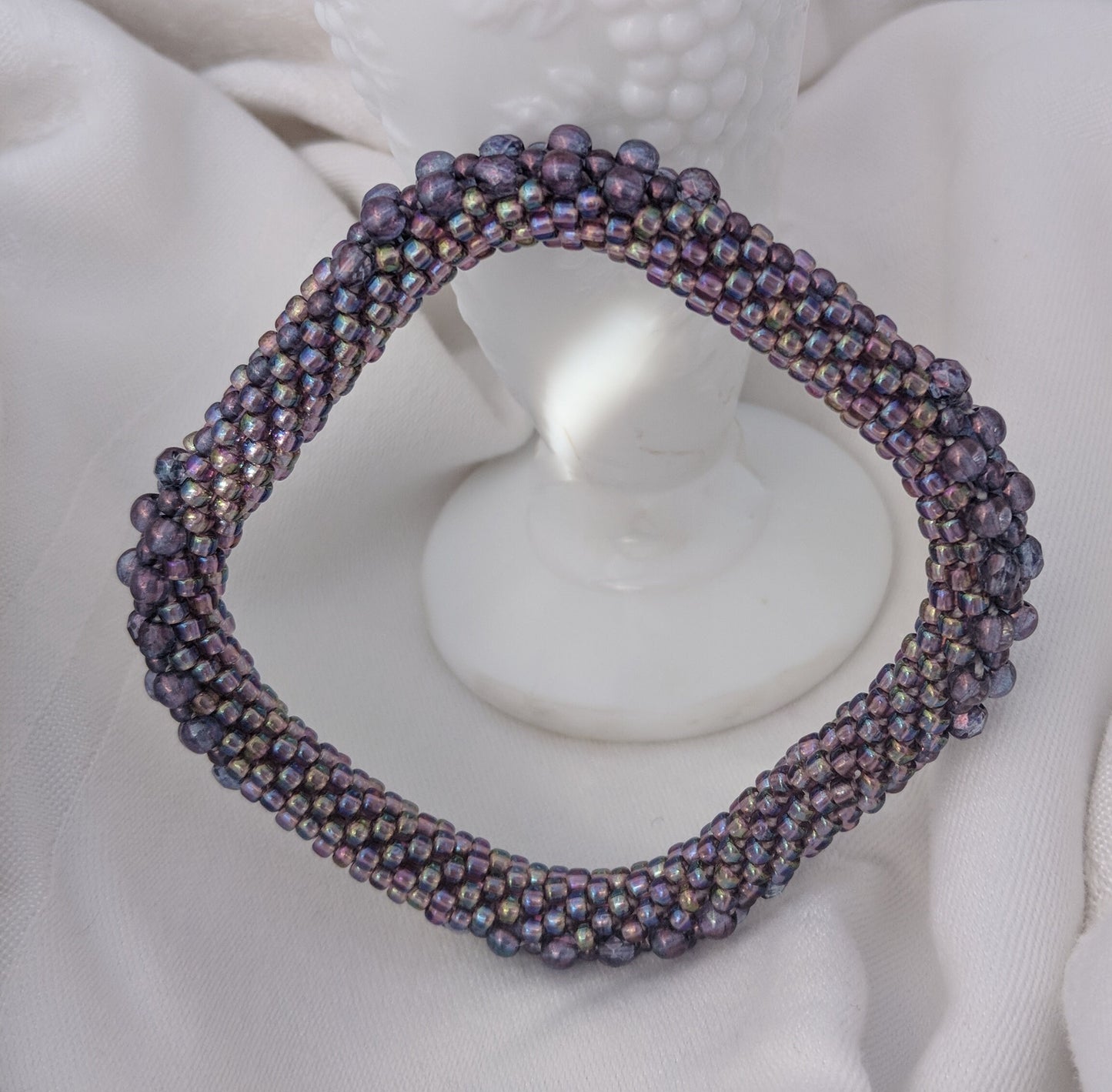 Purple Square Bead Crochet Bangle