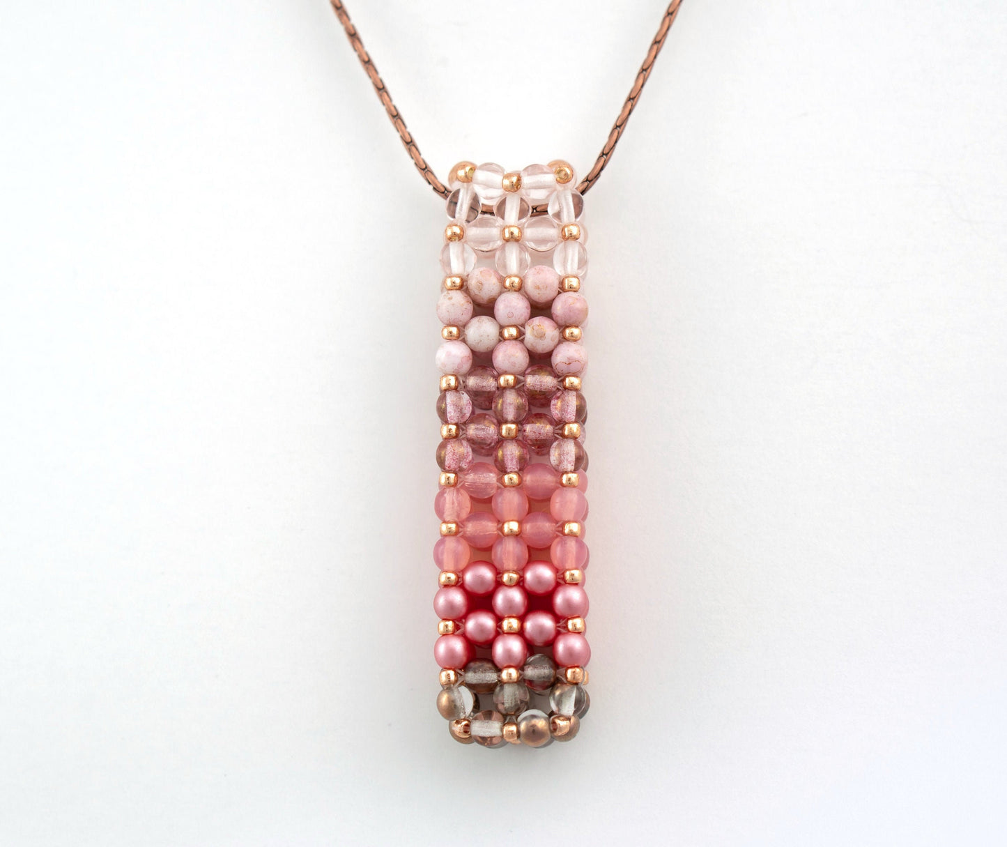 Czech Glass Beaded Ombre Pink Bar Pendant Necklace