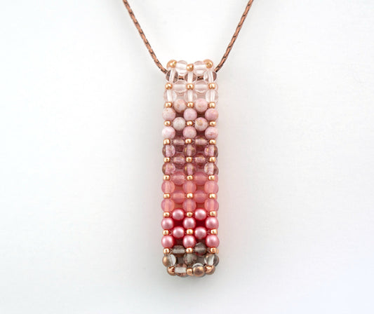 Czech Glass Beaded Ombre Pink Bar Pendant Necklace