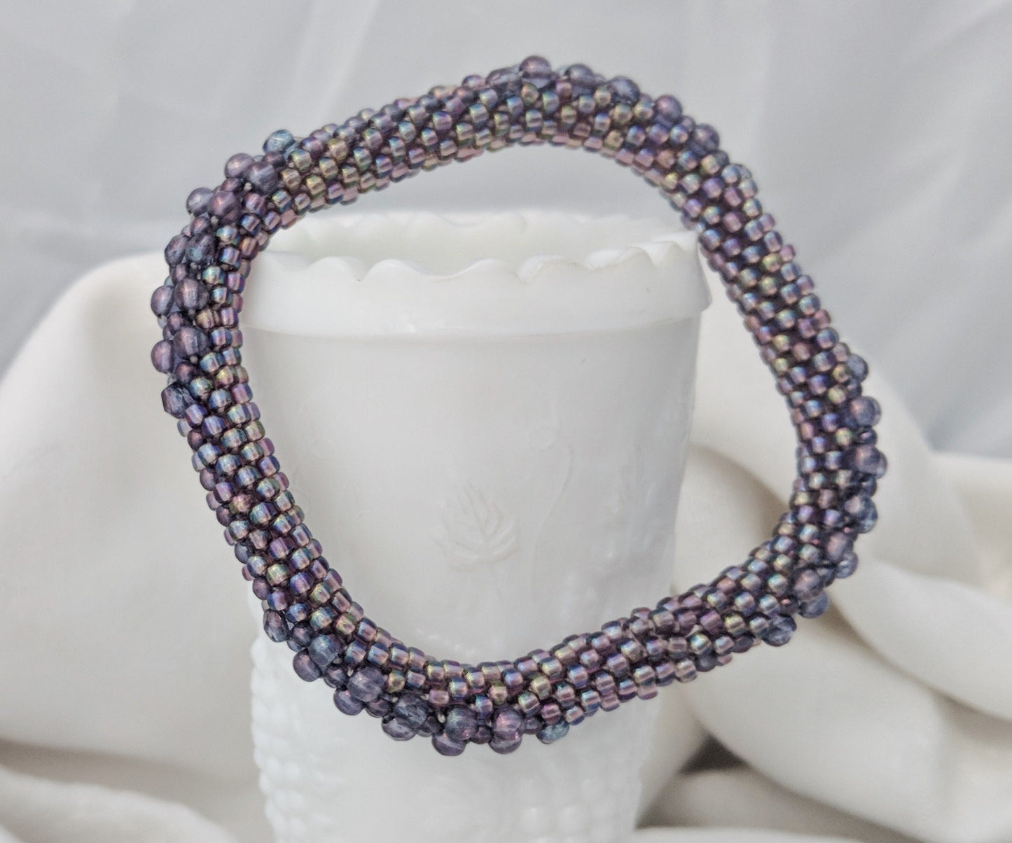 Purple Square Bead Crochet Bangle