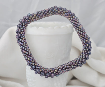 Purple Square Bead Crochet Bangle