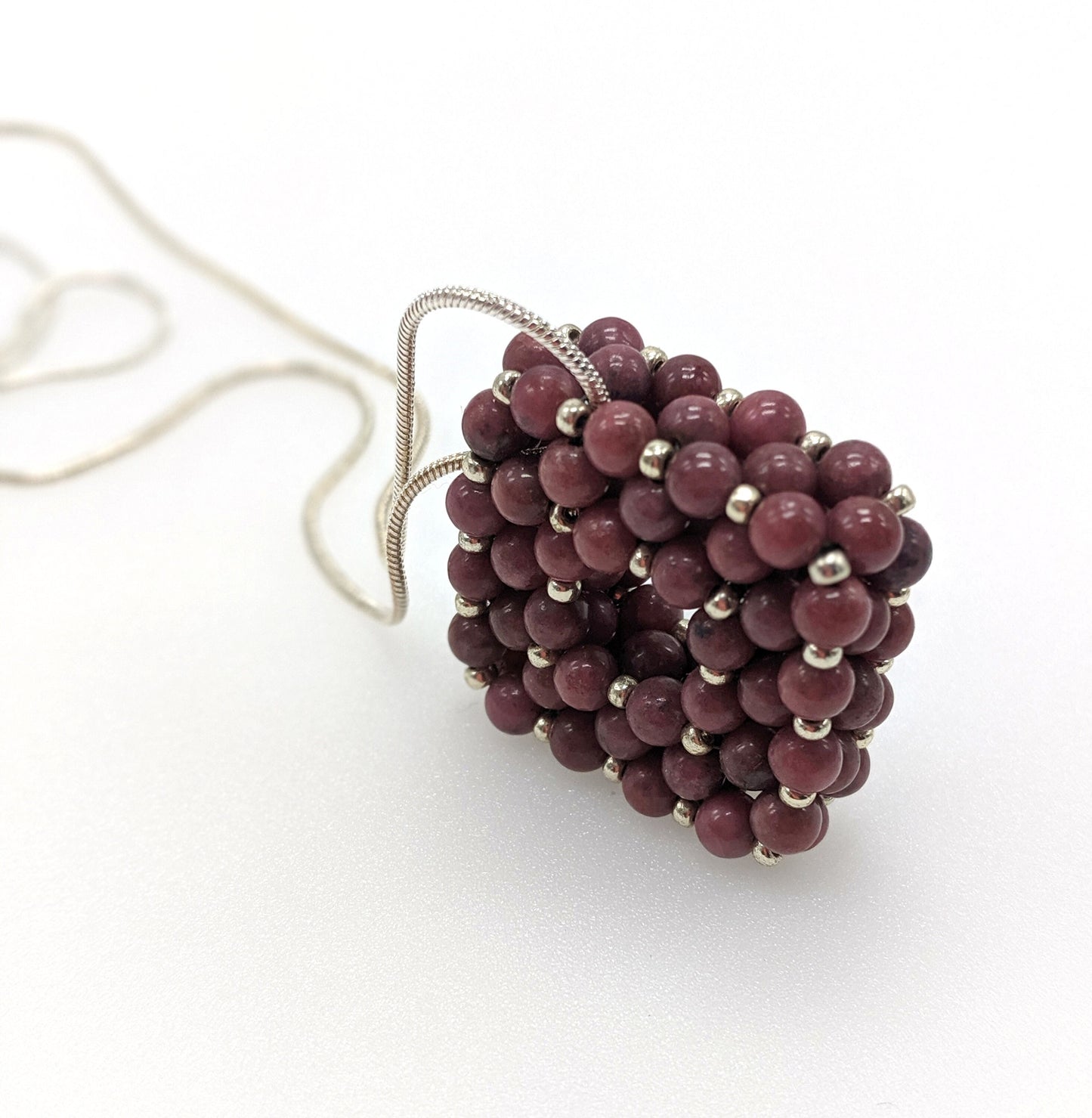 Beaded Lepidolite Square Pendant Necklace