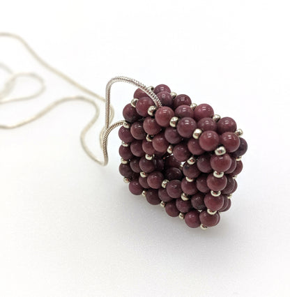 Beaded Lepidolite Square Pendant Necklace