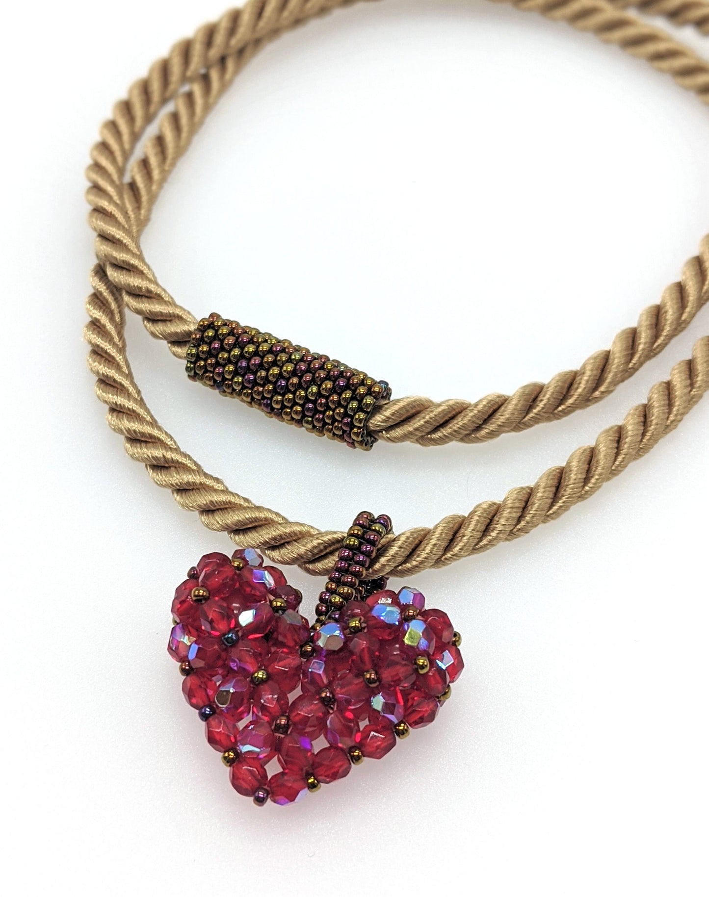 Czech Glass Beaded Heart Pendant Long Necklace