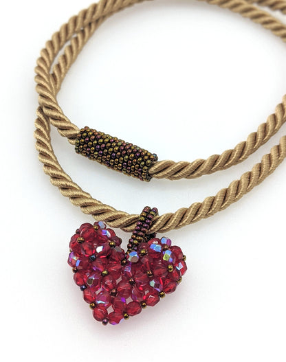 Czech Glass Beaded Heart Pendant Long Necklace