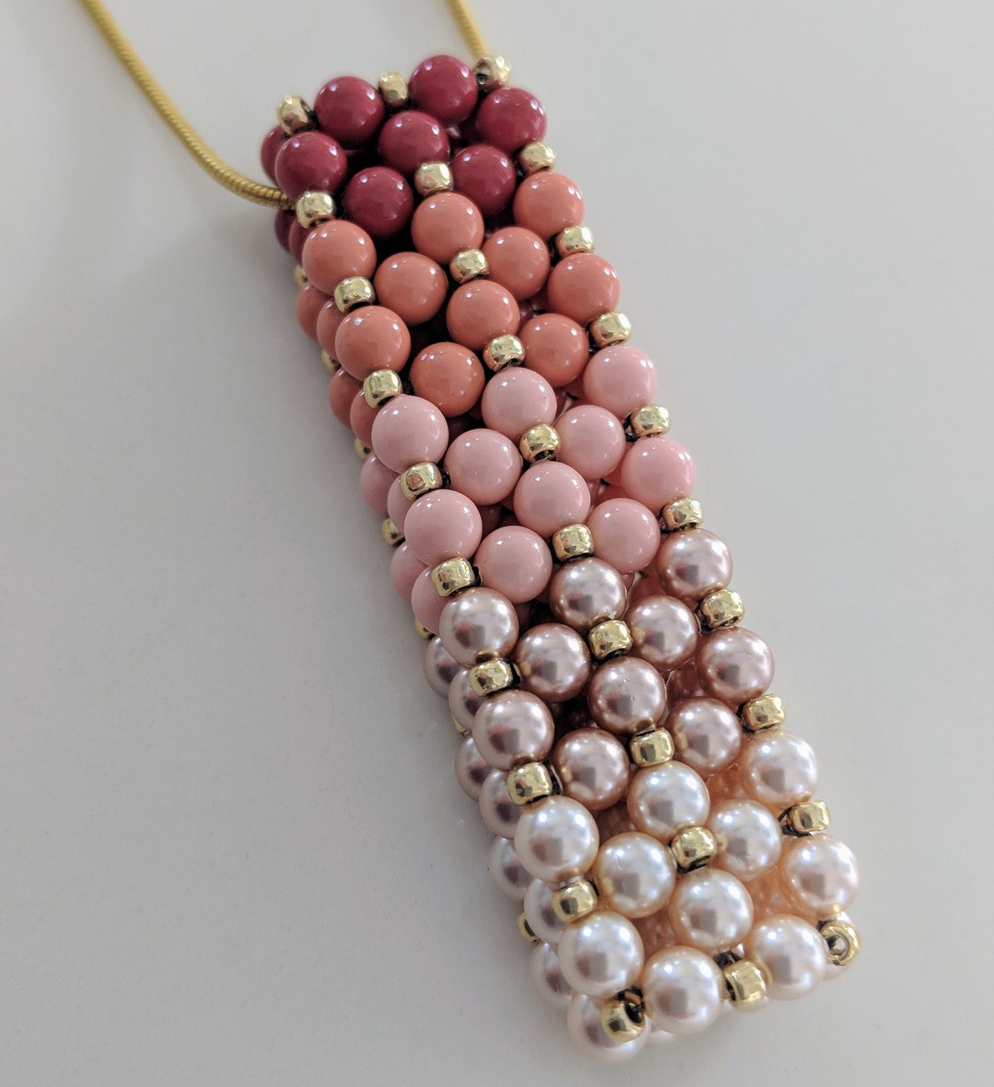 Ombre' Coral Swarovski Pearl Beaded Bar Pendant Necklace