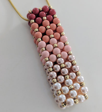 Ombre' Coral Swarovski Pearl Beaded Bar Pendant Necklace