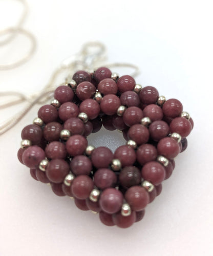 Beaded Lepidolite Square Pendant Necklace
