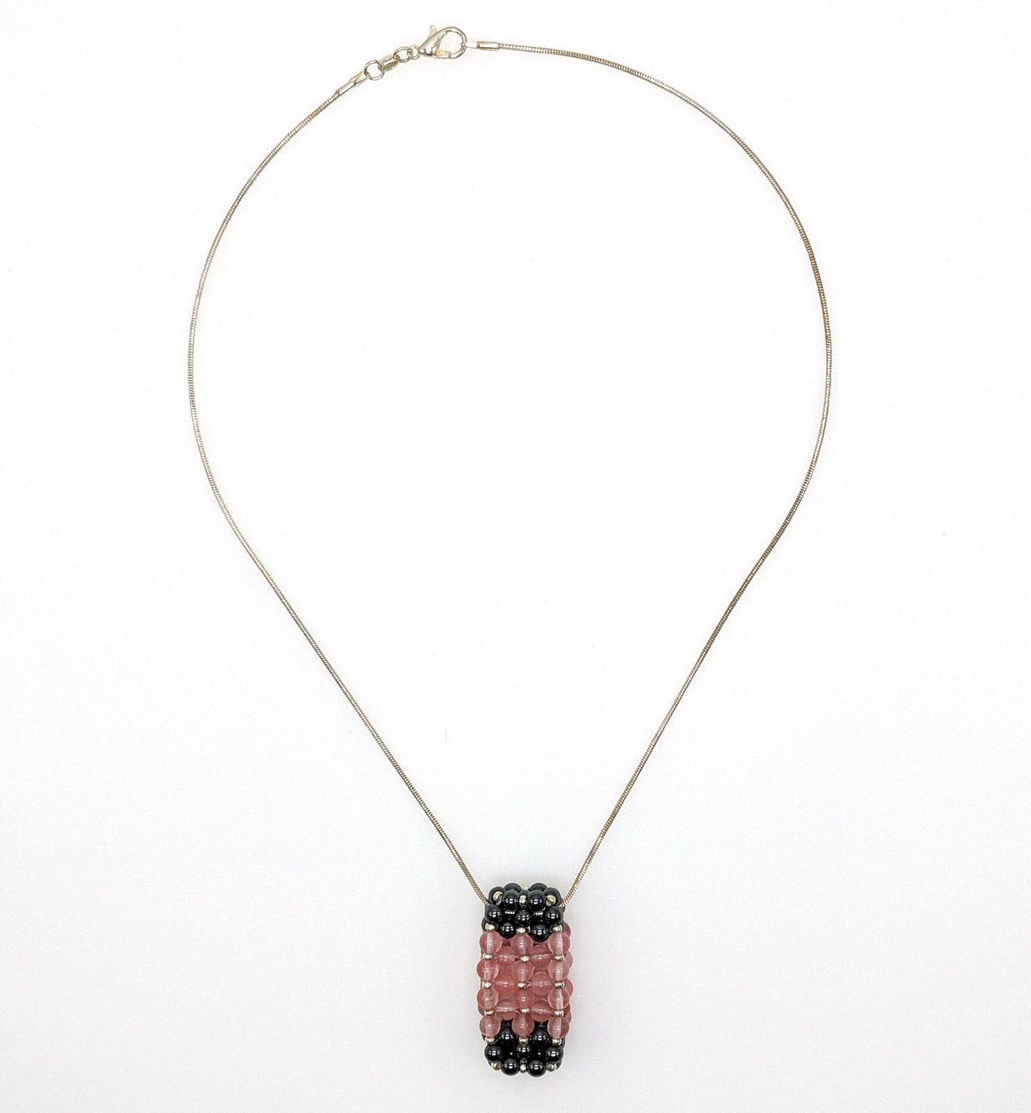 Hematite & Cherry Quartz Beaded Bar Pendant Necklace