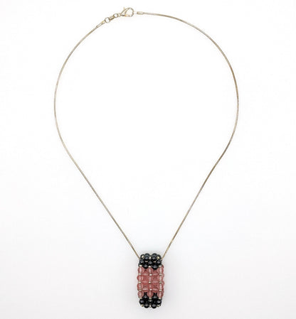 Hematite & Cherry Quartz Beaded Bar Pendant Necklace
